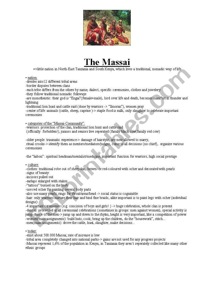 presentation : The Massai worksheet