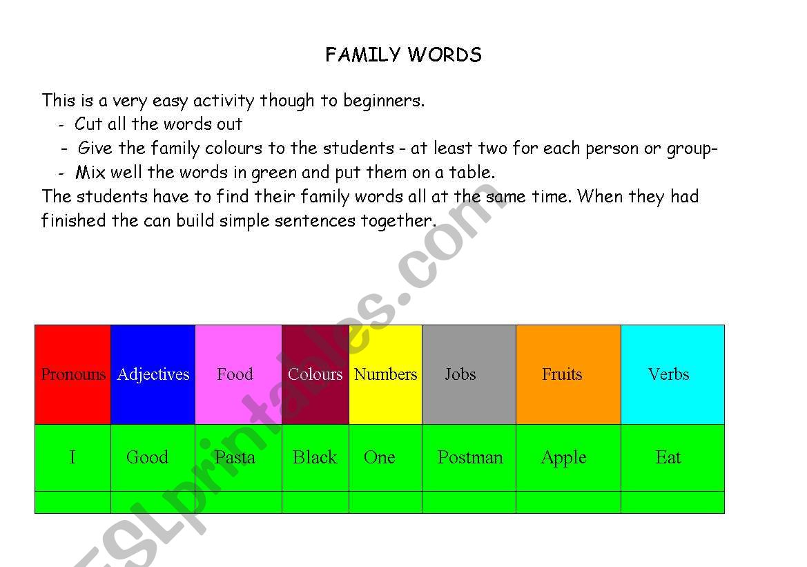 FAMILY WORDS worksheet