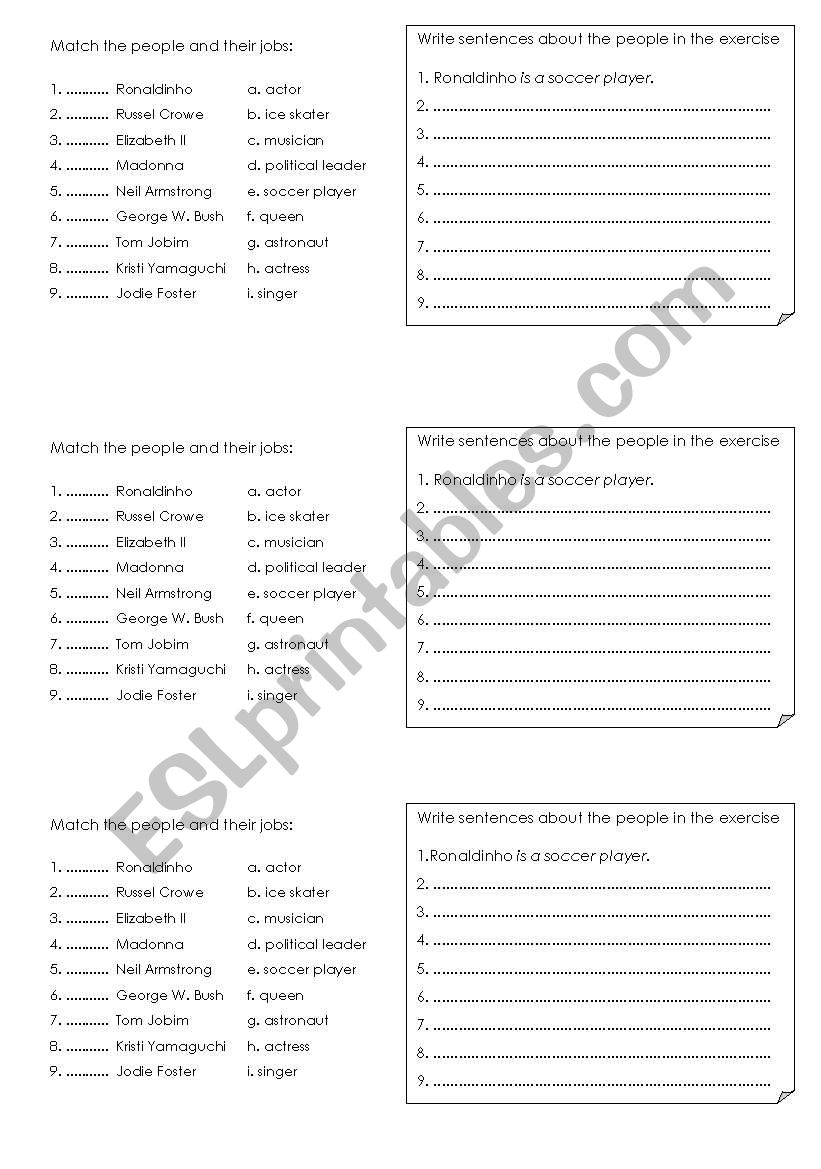 Articles and Jobs worksheet