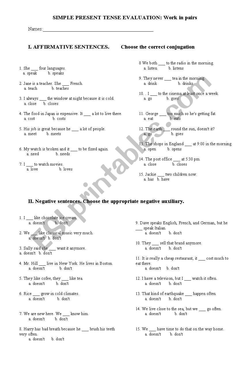 Simple present tense evaluation