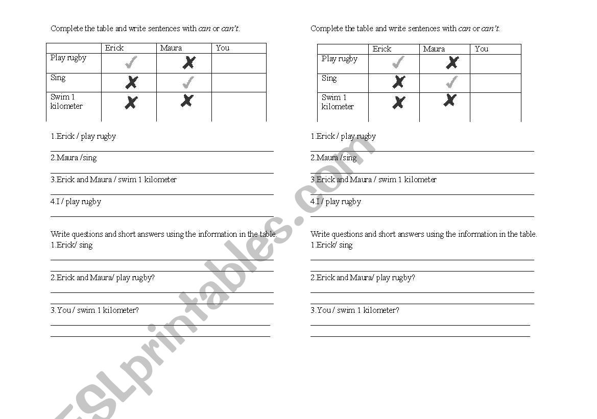 Can / Can´t worksheet - ESL worksheet by gisela