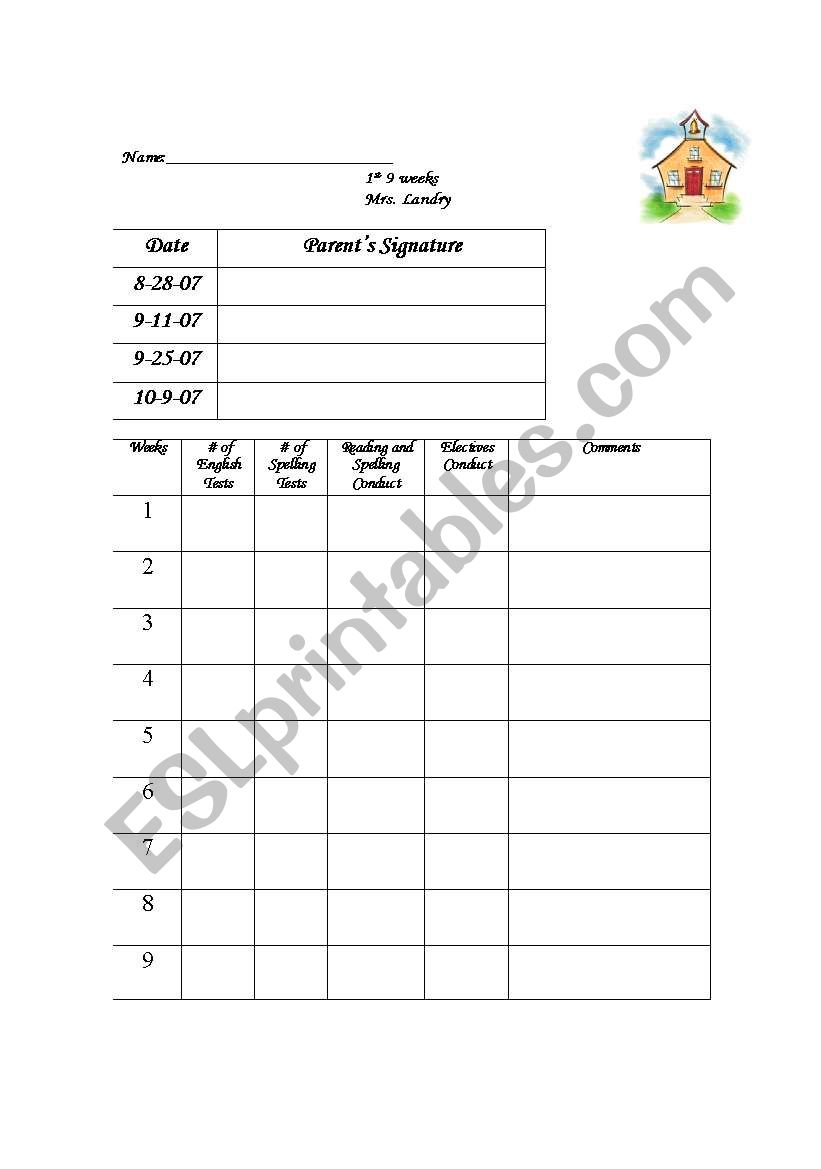 Test Papers Coversheet worksheet