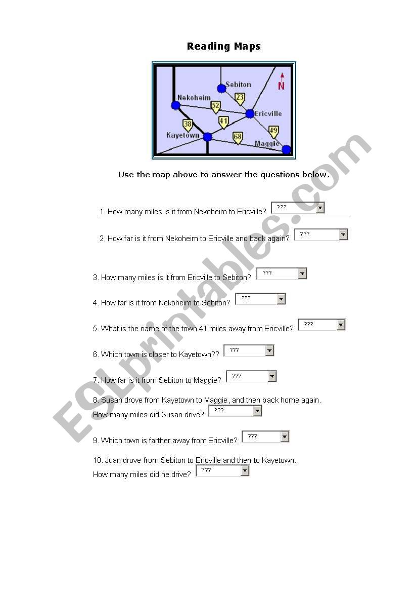 Reading a Map worksheet