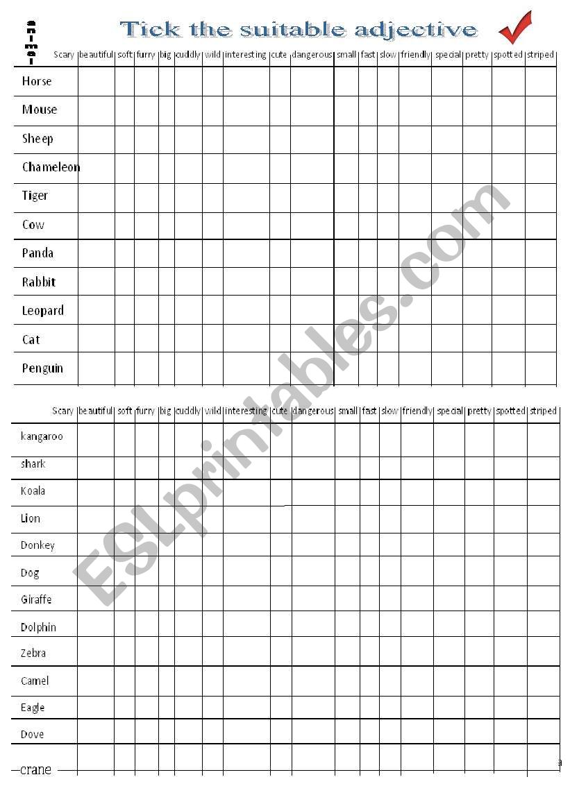 animals descriptions. worksheet