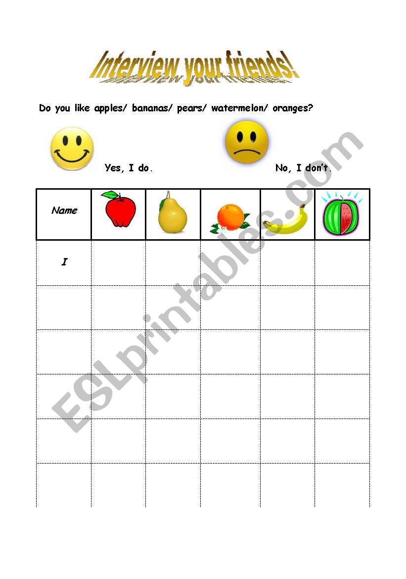 Fruit Interview worksheet