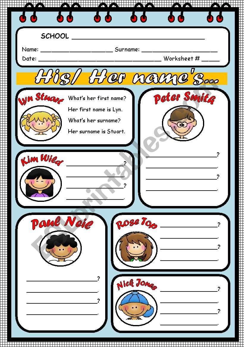 What´s Hisher Name Esl Worksheet By Evelinamaria 5332