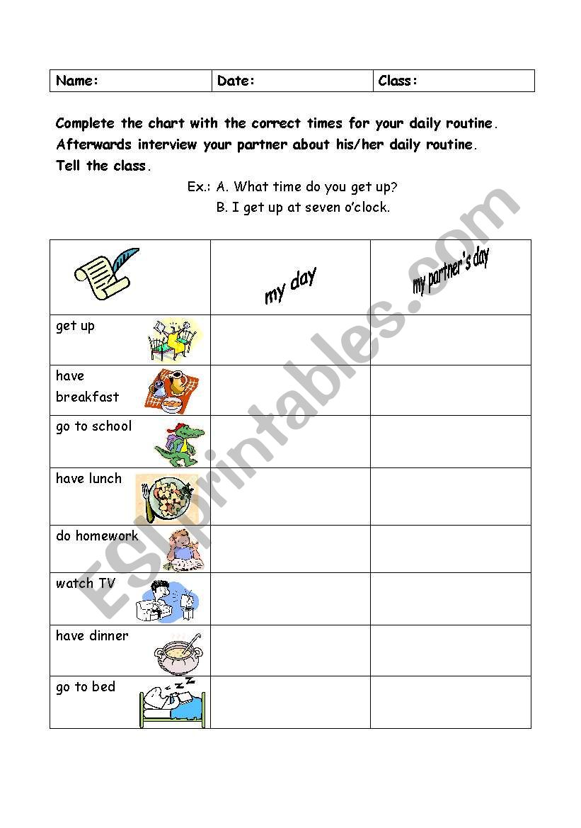 Daily routines worksheet