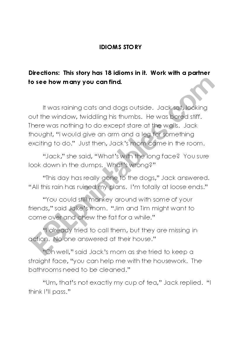 Idioms Story worksheet