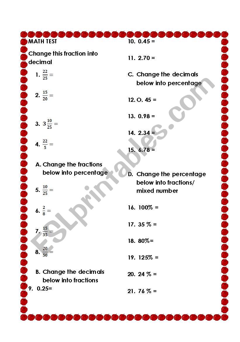 Fractions, Decimals, and Percentage