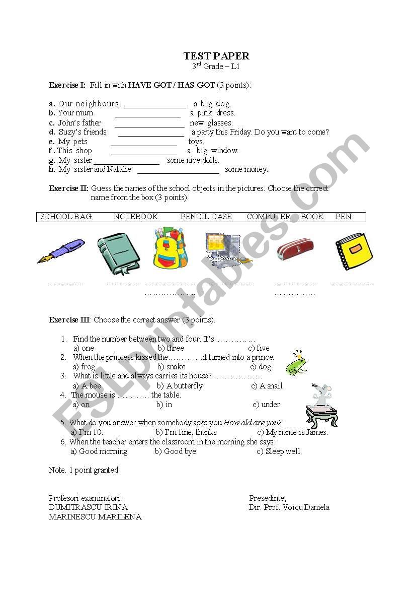 english worksheets test paper 4th grade