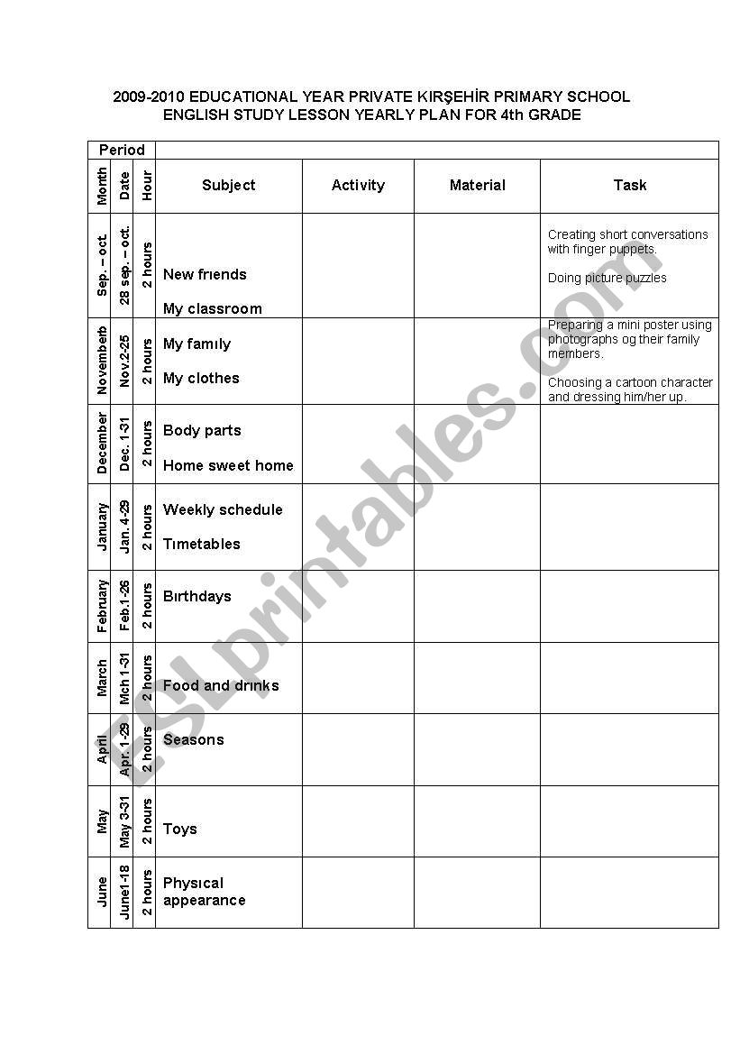 english study lesson plans for 4th grade