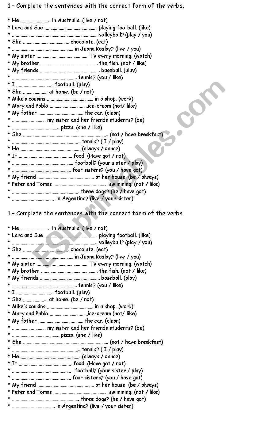 SIMPLE PRESENT worksheet