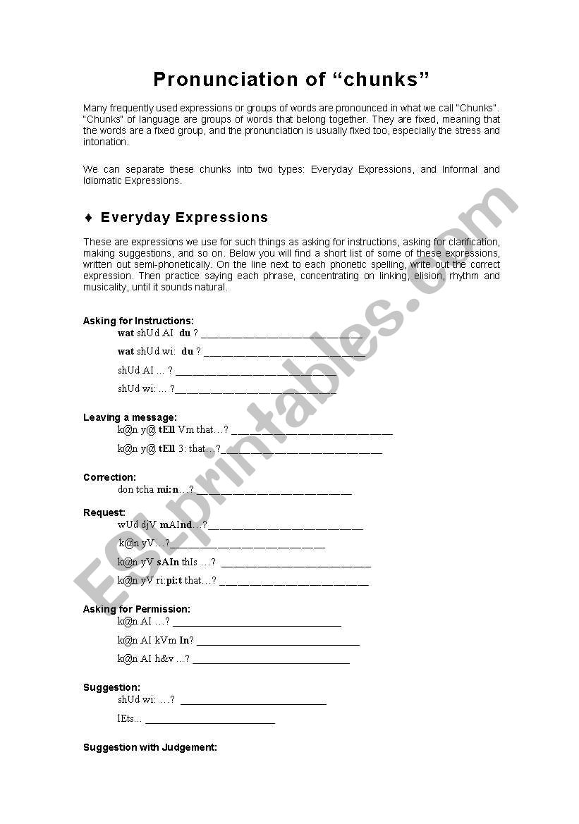 Pronunciation of Chunks worksheet