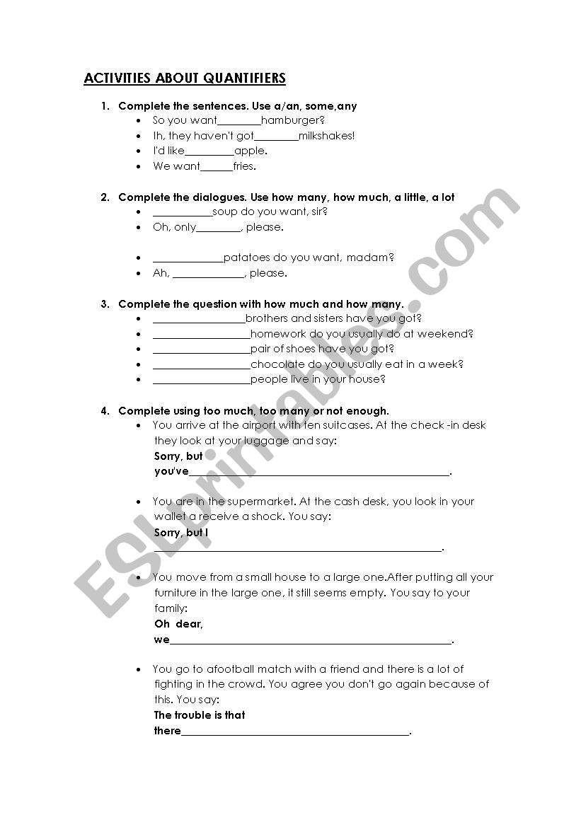 Quantifiers worksheet