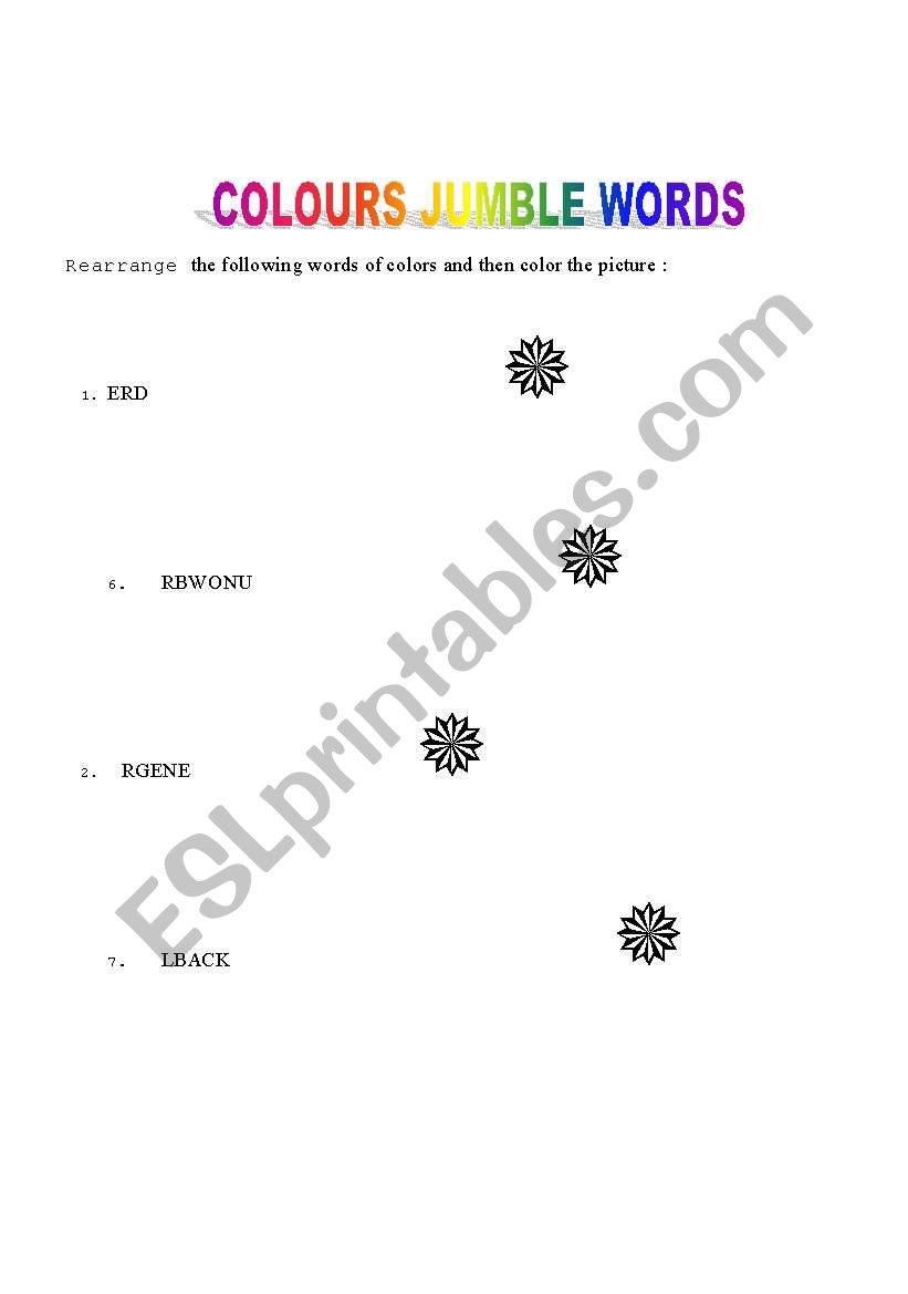 colours jumble words worksheet