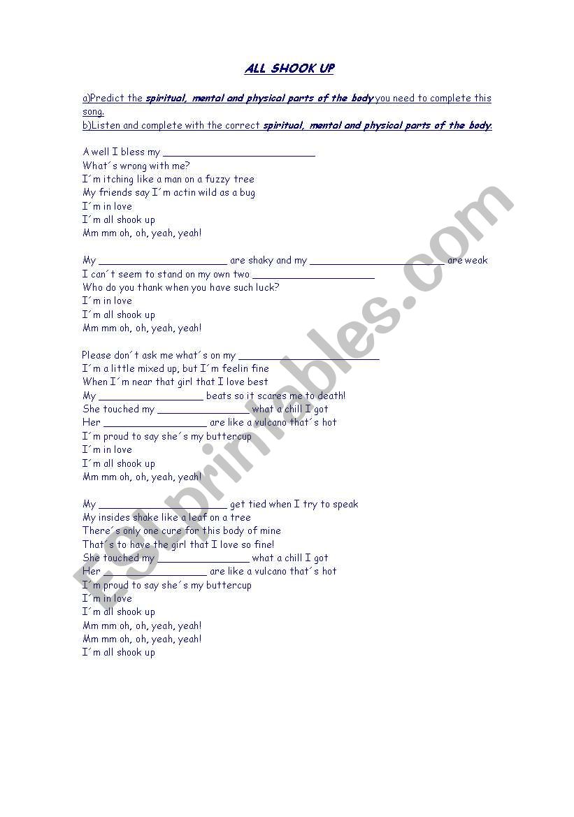 All shook up worksheet