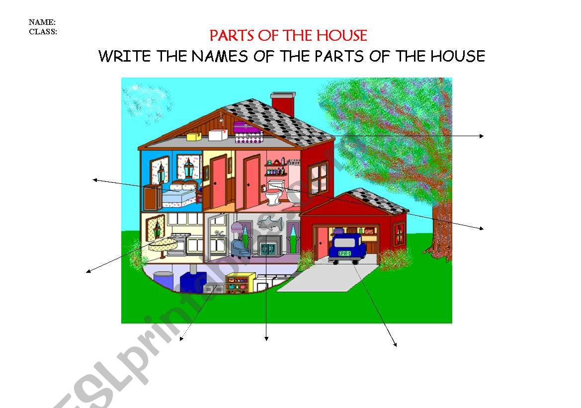 parts of the house  worksheet