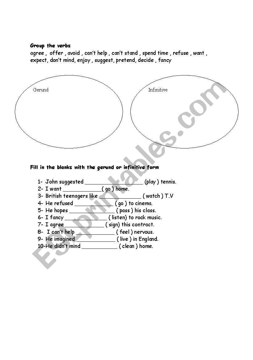 gerund & infinitive worksheet