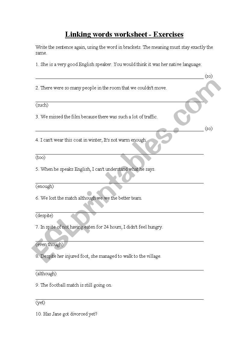 linking words worksheet