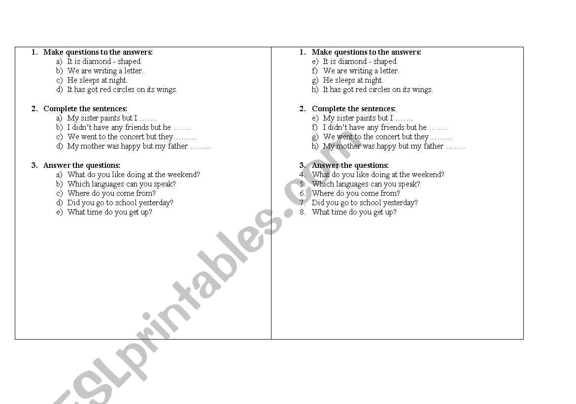 revision worksheet