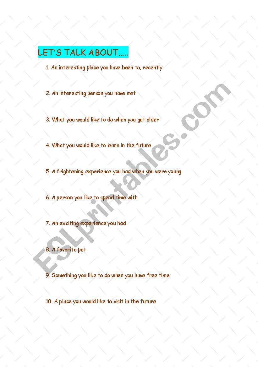 FREE TALK 1 worksheet