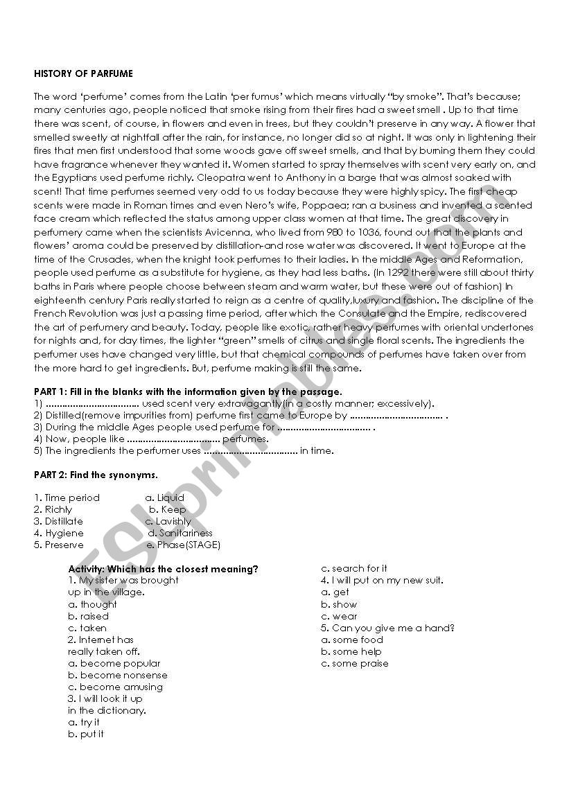 parfume worksheet