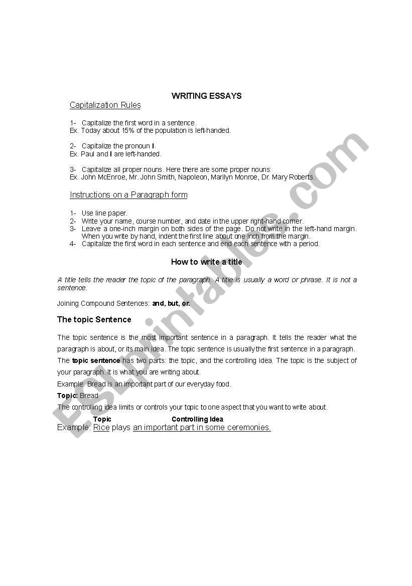 Writing Essays worksheet