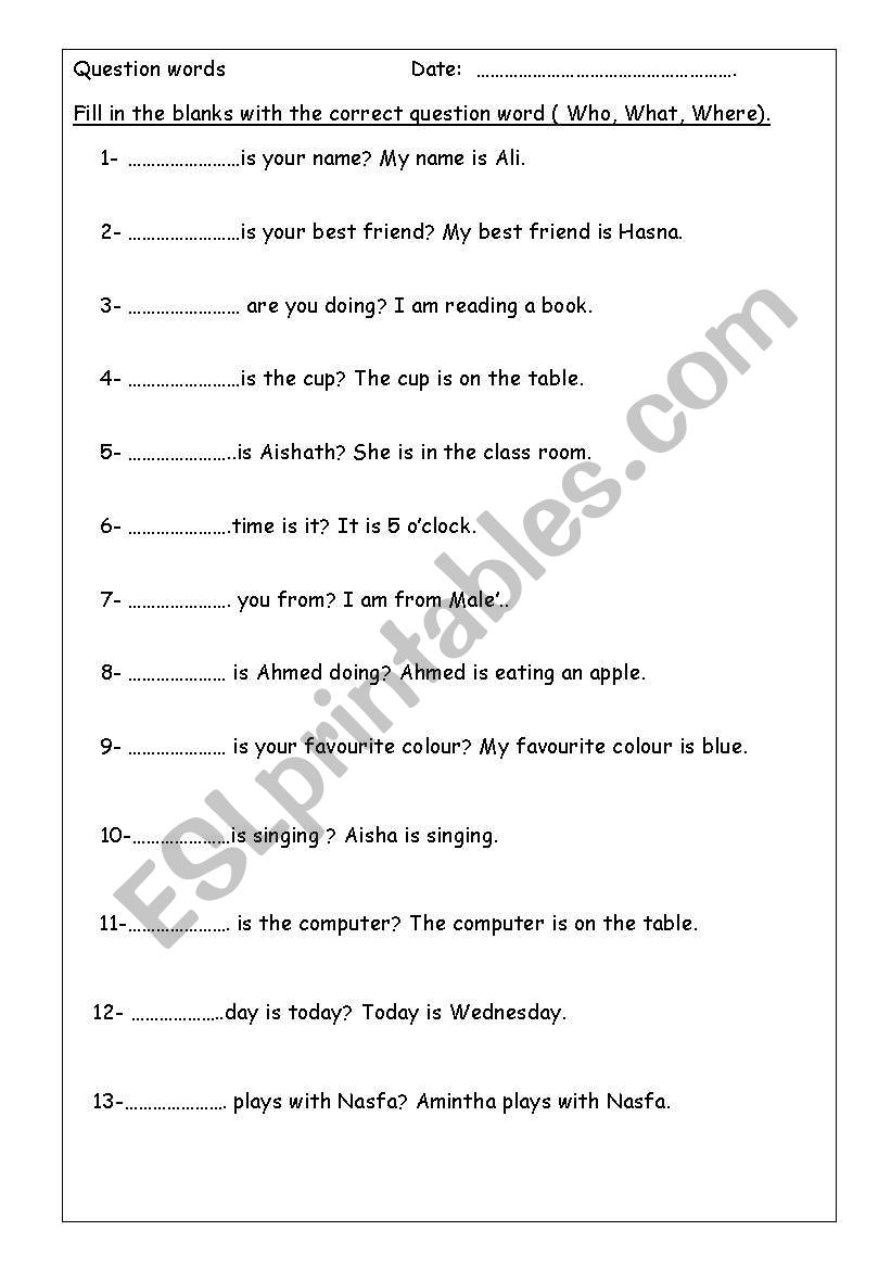 question words worksheet