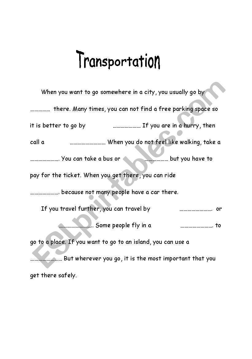 transportation worksheet