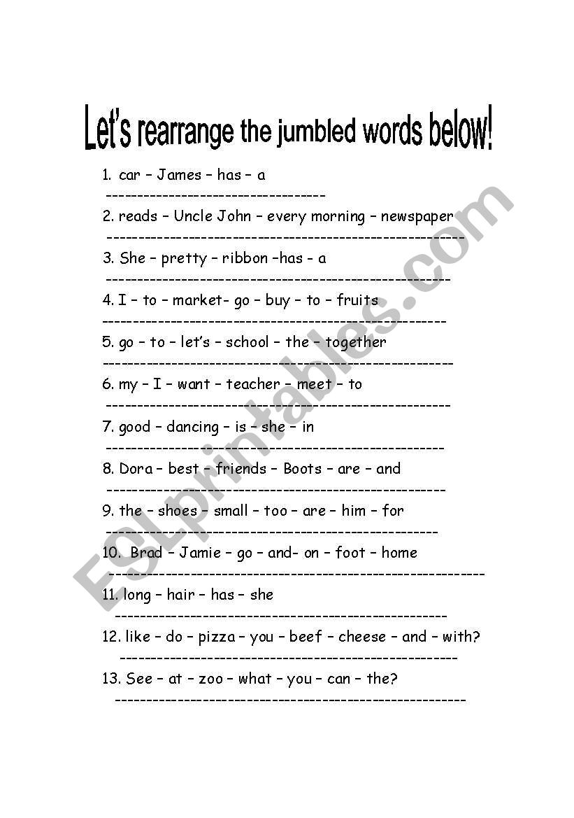 English Worksheets Jumbled Words