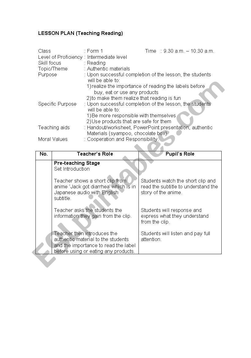 authentic materials worksheet