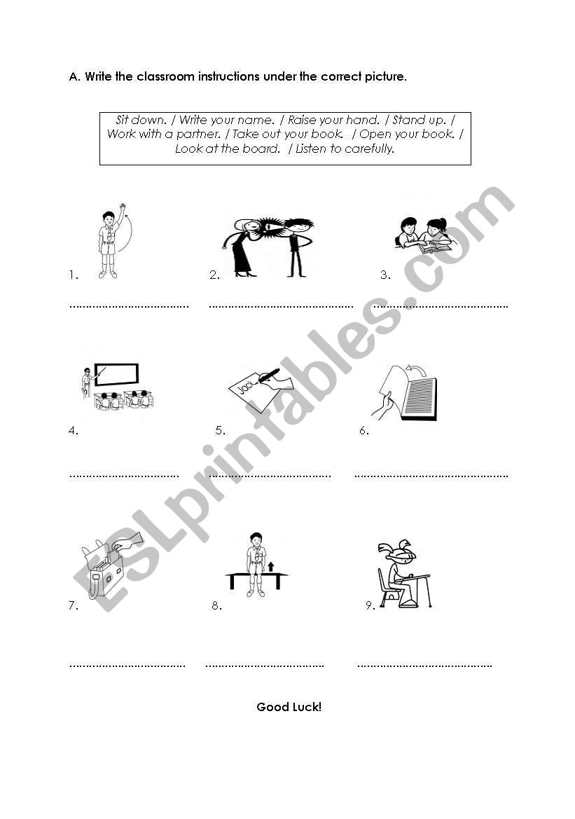 Classroom instructions worksheet