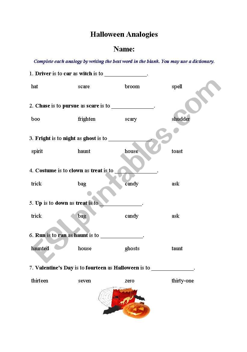 Halloween analogies worksheet