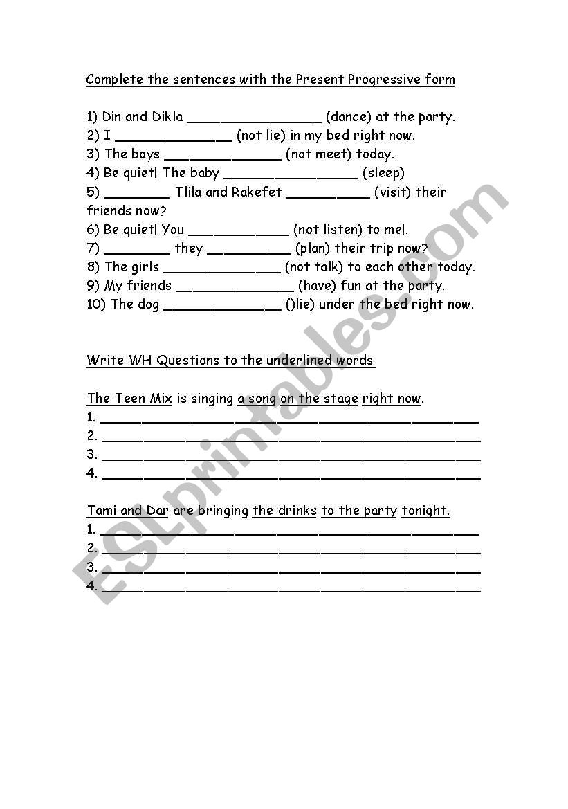 present progressive worksheet