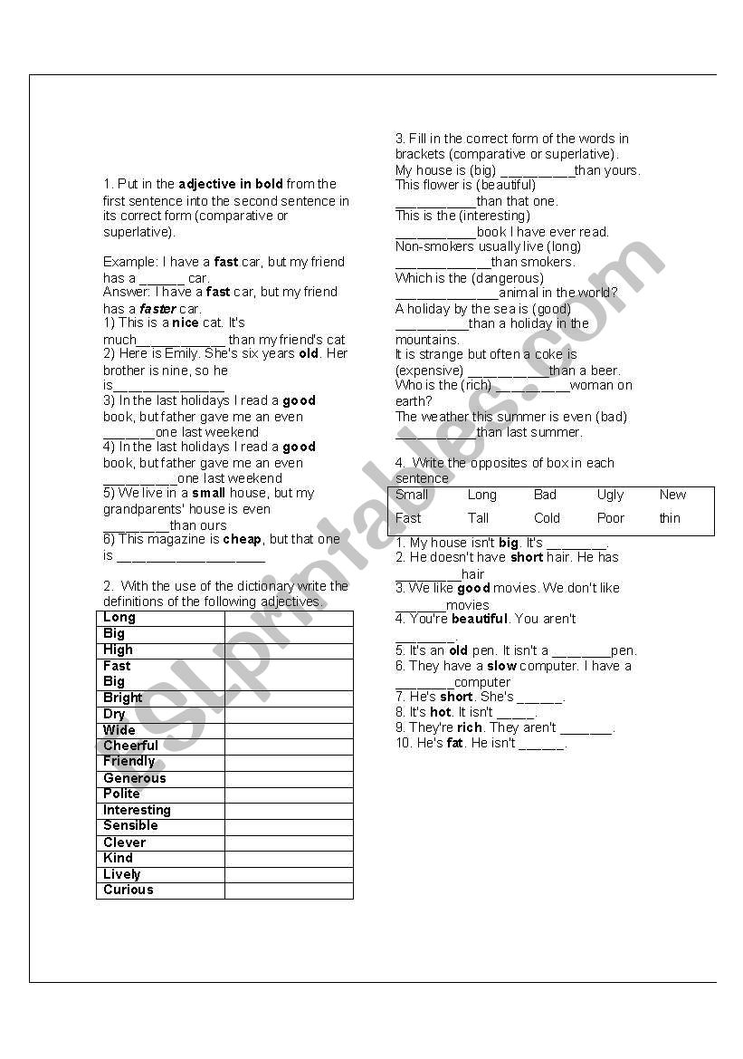 adjectives worksheet