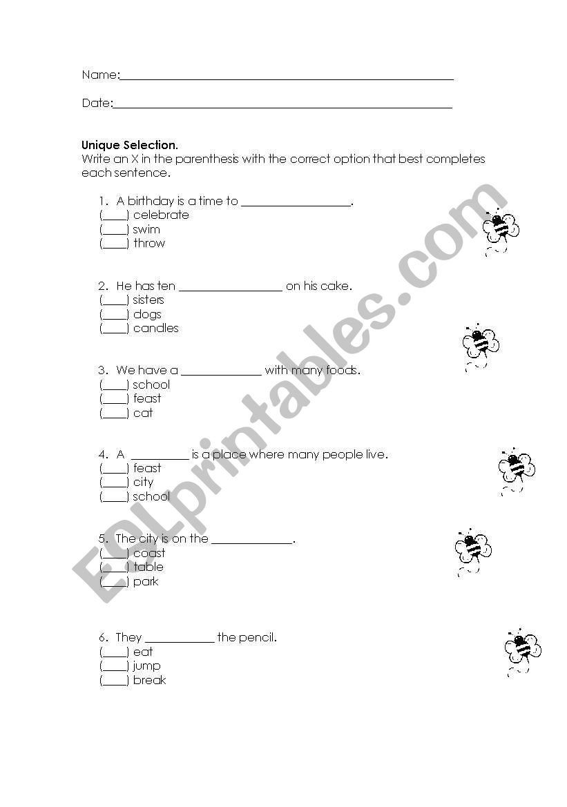 Vocabulary practice worksheet