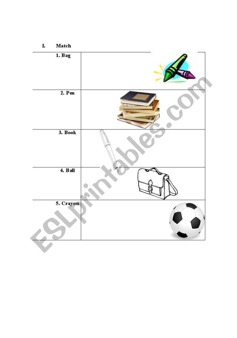 Match worksheet