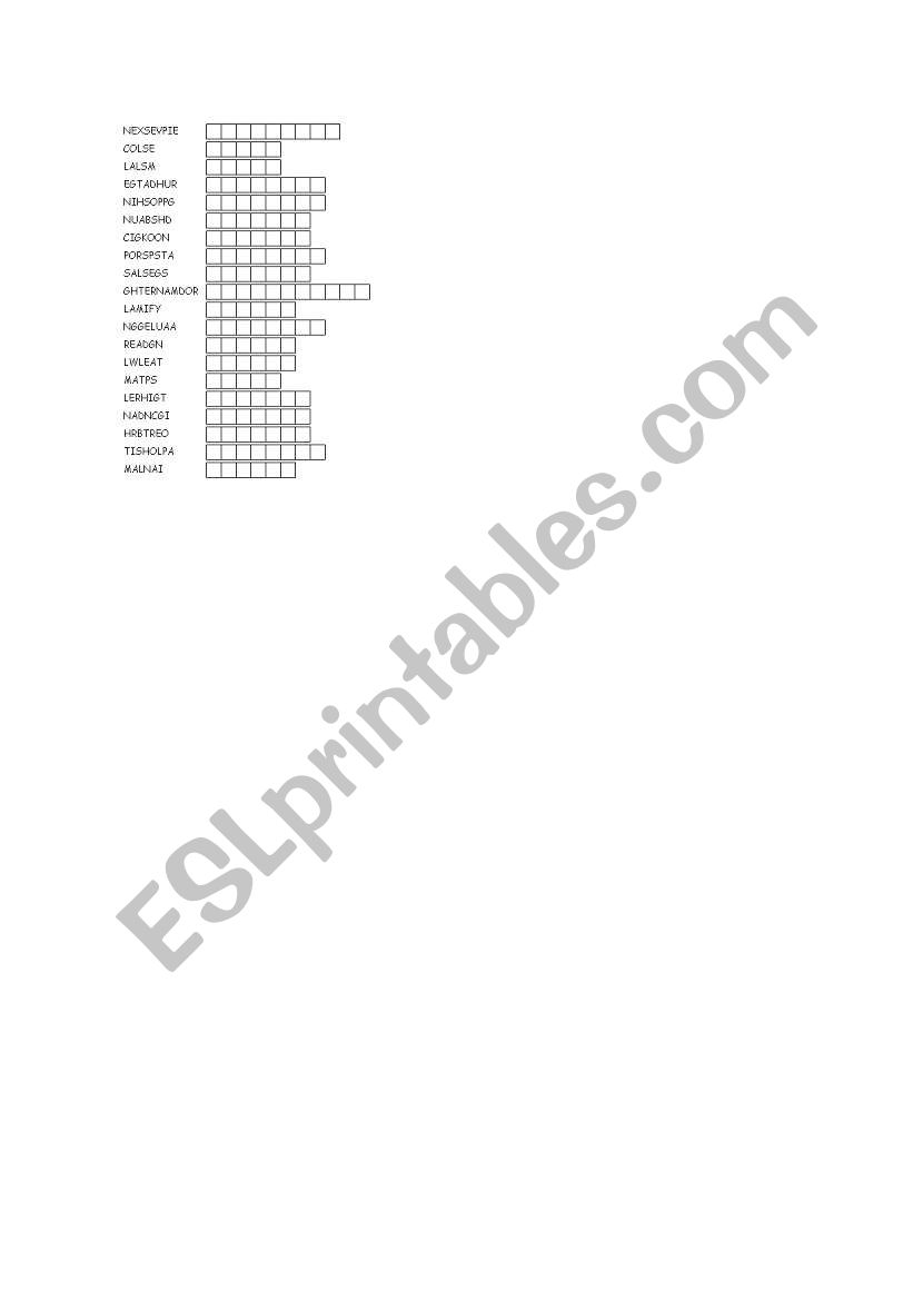 scrambled words worksheet