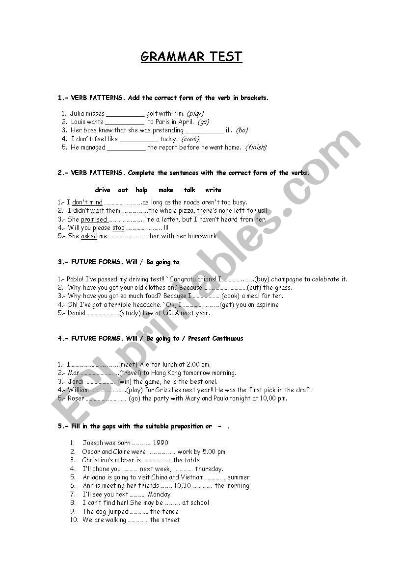 Grammar Test worksheet