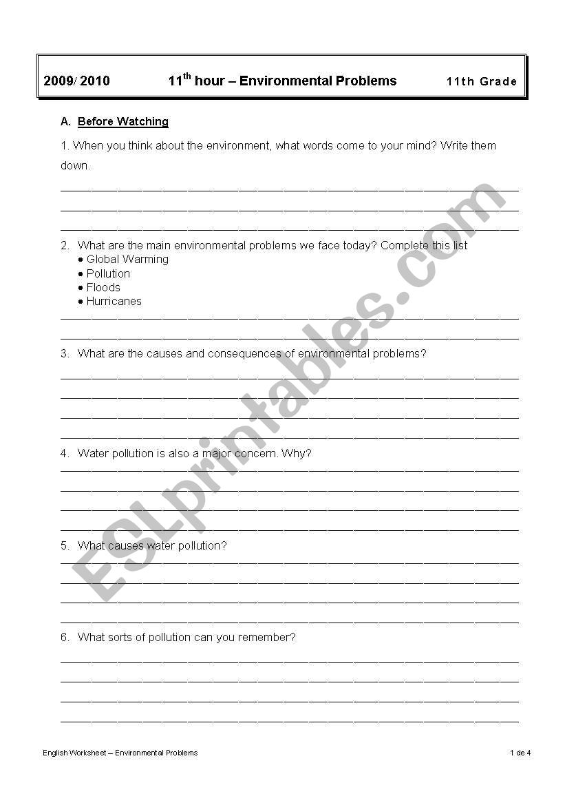 11th Hour ESL Worksheet By Sandracristinacalado