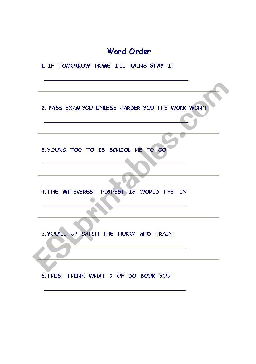 WORD ORDER worksheet