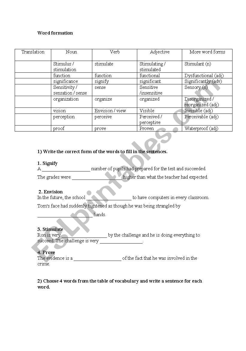 Word formation worksheet