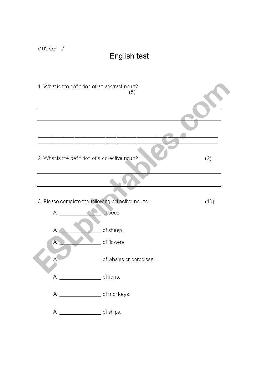 grade 5 test worksheet