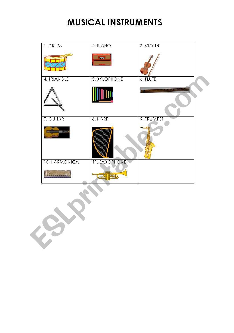 MUSICAL INSTRUMENTS worksheet