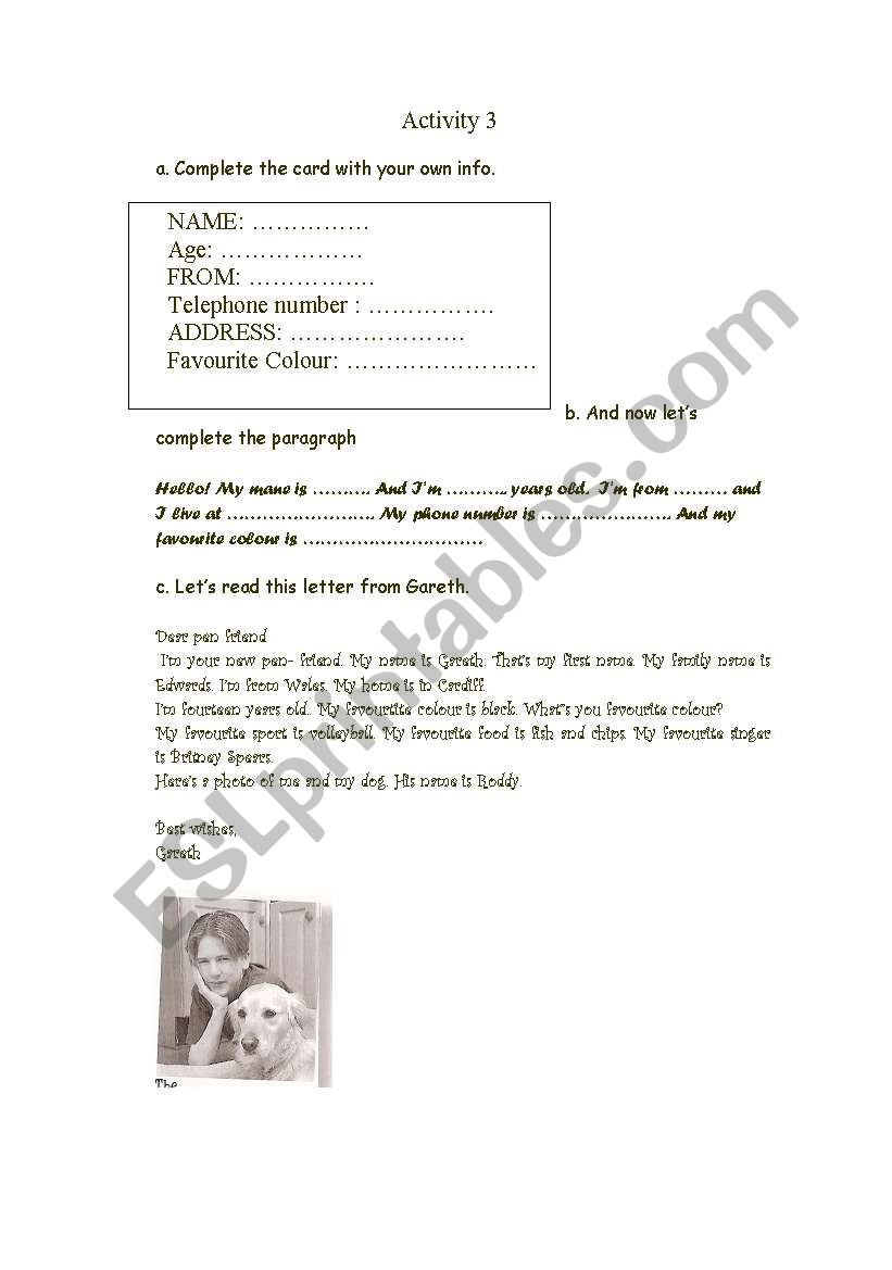 personal info worksheet