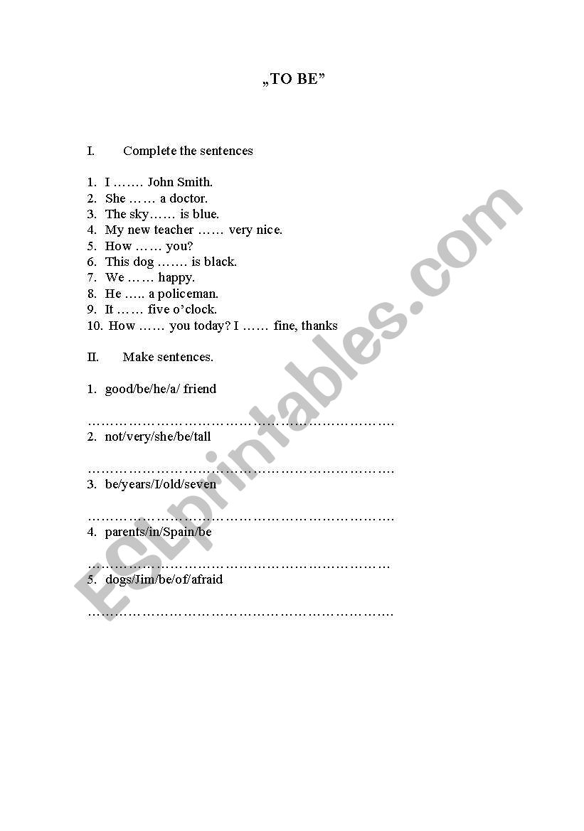 TO BE worksheet