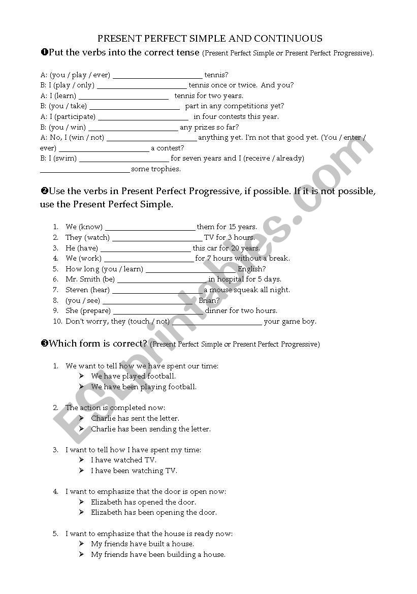 Present Perfect Simple Continuous ESL Worksheet By Calvincito