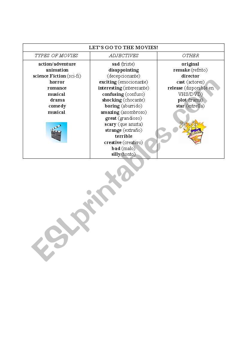 Lets go to the movies! worksheet