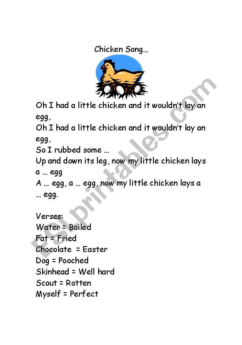 Chicken Song worksheet