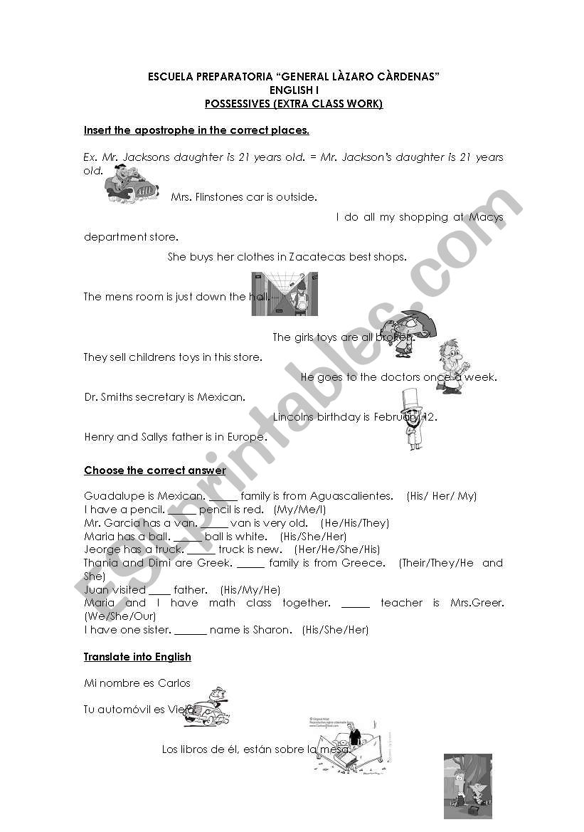 possessives worksheet